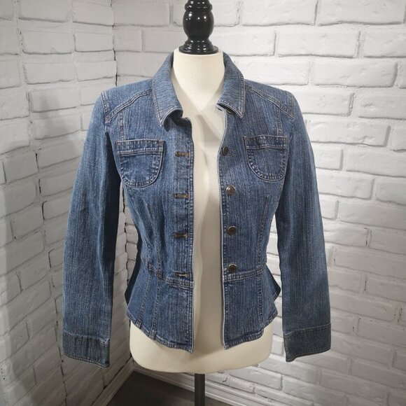 Anne Taylor Loft Ladies Size 6 Medium Wash Button Front Jean Jacket - Picture 5 of 12